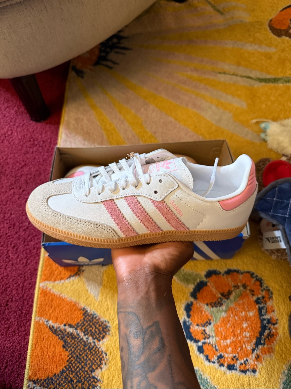 adidas White & Pink Samba Classic Sneakers